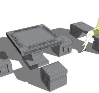 石质桌椅组合su模型下载_sketchup草图大师SKP模型