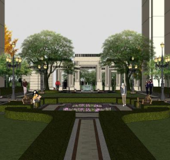 新古典小区景观门SU模型下载_sketchup草图大师SKP模型