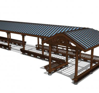 中式走廊观景亭SU模型下载_sketchup草图大师SKP模型