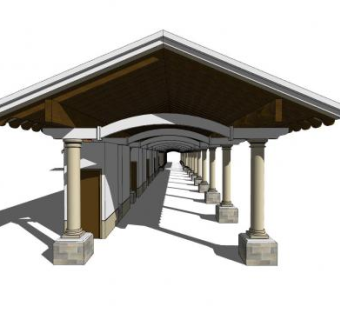 欧式三角顶走廊SU模型下载_sketchup草图大师SKP模型