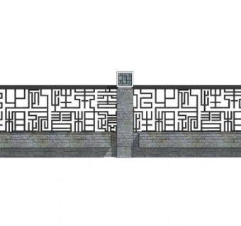 新中式文字围墙SU模型下载_sketchup草图大师SKP模型