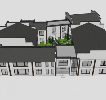 新中式会所合院建筑SU模型下载_sketchup草图大师SKP模型
