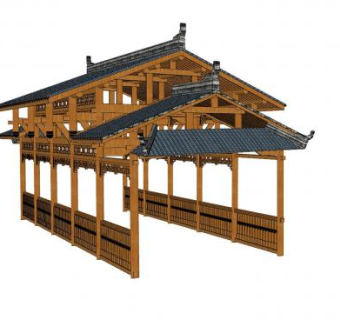 中式元素长廊SU模型下载_sketchup草图大师SKP模型