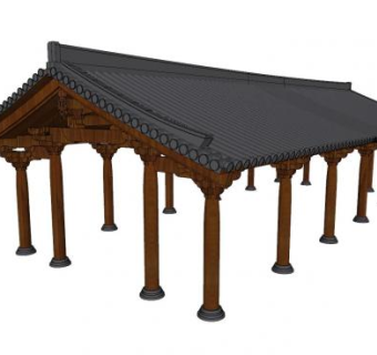 中式檐顶长廊SU模型下载_sketchup草图大师SKP模型
