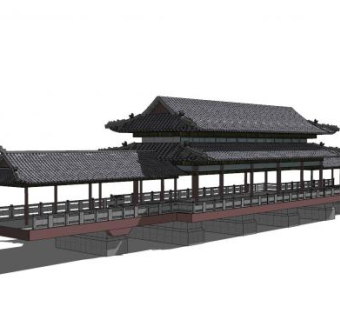 中式风雨桥长廊SU模型下载_sketchup草图大师SKP模型