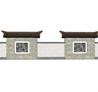 新中式围墙石墙SU模型下载_sketchup草图大师SKP模型