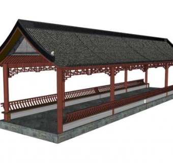 中式三角顶长廊SU模型下载_sketchup草图大师SKP模型