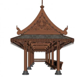 东南亚风格长廊SU模型下载_sketchup草图大师SKP模型