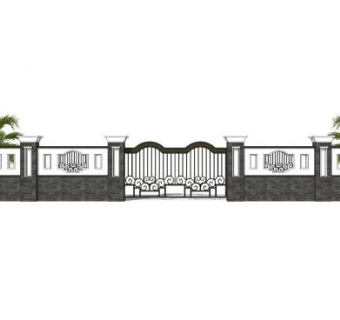 新中式围墙院墙SU模型下载_sketchup草图大师SKP模型
