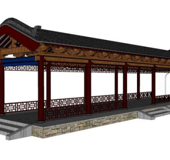 中式斗拱长廊SU模型下载_sketchup草图大师SKP模型