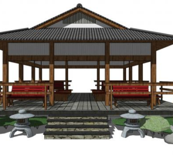 日式庭院亭子su模型下载_sketchup草图大师SKP模型