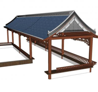 中式斗拱廊道SU模型下载_sketchup草图大师SKP模型