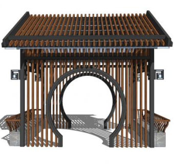 新中式廊架凉亭SU模型下载_sketchup草图大师SKP模型