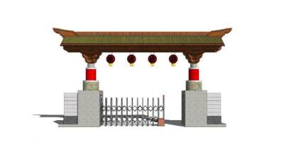 中式建筑大门入口SU模型下载_sketchup草图大师SKP模型