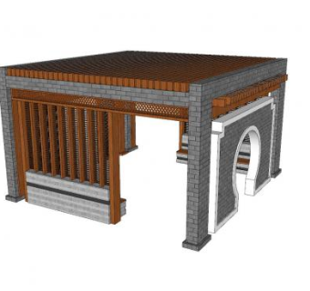 新中式休憩廊架SU模型下载_sketchup草图大师SKP模型