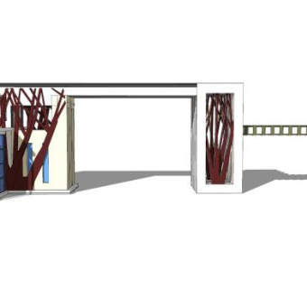现代小区大门建筑SU模型下载_sketchup草图大师SKP模型