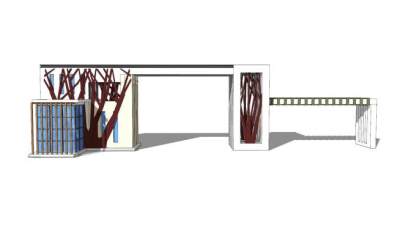 现代小区大门建筑SU模型下载_sketchup草图大师SKP模型