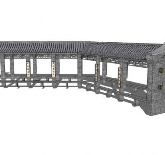 中式长廊建筑SU模型下载_sketchup草图大师SKP模型
