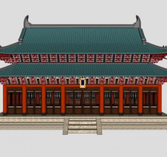 古建筑风格大殿SU模型下载_sketchup草图大师SKP模型