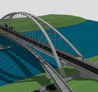 大桥桥梁及游艇SU模型下载_sketchup草图大师SKP模型
