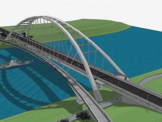 大桥桥梁及游艇SU模型下载_sketchup草图大师SKP模型