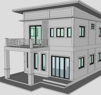 现代农村别墅建筑SU模型下载_sketchup草图大师SKP模型