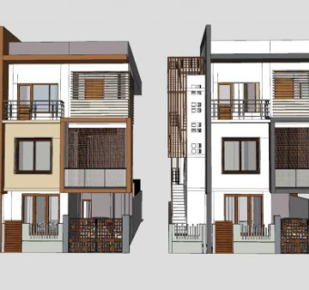 现代独栋庭院别墅SU模型下载_sketchup草图大师SKP模型