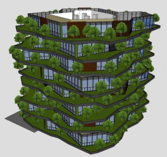 环保生态建筑住宅公寓SU模型下载_sketchup草图大师SKP模型