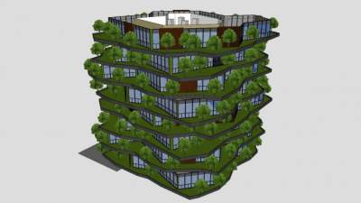 环保生态建筑住宅公寓SU模型下载_sketchup草图大师SKP模型