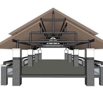 中式三角顶长廊sketchup模型下载_sketchup草图大师SKP模型