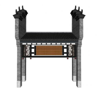 中式马头墙牌坊SU模型下载_sketchup草图大师SKP模型