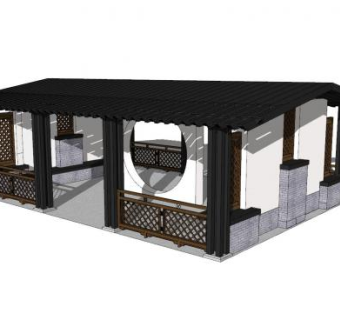 中式廊架亭子建筑sketchup模型下载_sketchup草图大师SKP模型