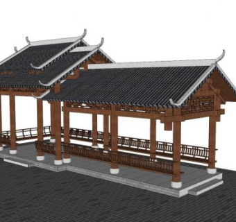 中式水榭长廊SU模型下载_sketchup草图大师SKP模型