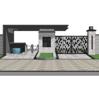 现代小区铁艺大门建筑SU模型下载_sketchup草图大师SKP模型