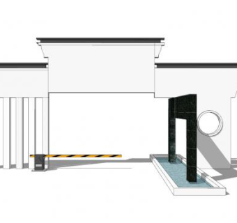 新中式简约小区大门SU模型下载_sketchup草图大师SKP模型