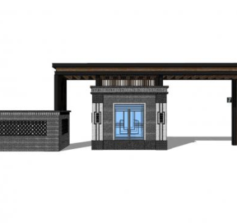 新中式门卫岗小区大门SU模型下载_sketchup草图大师SKP模型