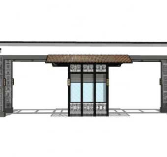 中式岗亭小区大门入口SU模型下载_sketchup草图大师SKP模型