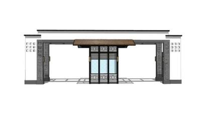 中式岗亭小区大门入口SU模型下载_sketchup草图大师SKP模型