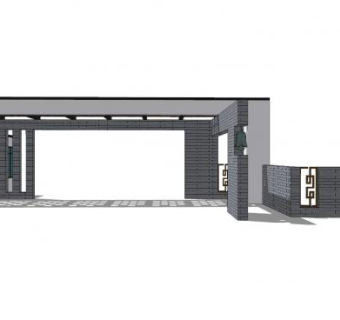 简约中式小区大门入口SU模型下载_sketchup草图大师SKP模型