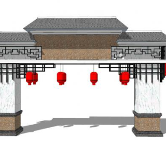 中式灯笼牌坊SU模型下载_sketchup草图大师SKP模型