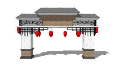 中式灯笼牌坊SU模型下载_sketchup草图大师SKP模型