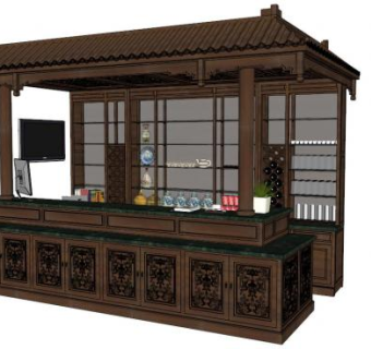 新中式吧台su模型下载_sketchup草图大师SKP模型