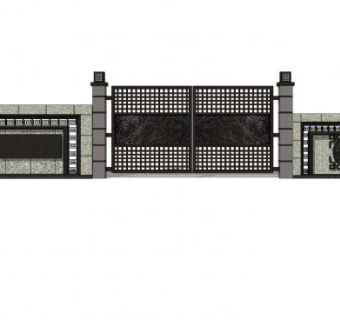中式铁艺大门入口SU模型下载_sketchup草图大师SKP模型