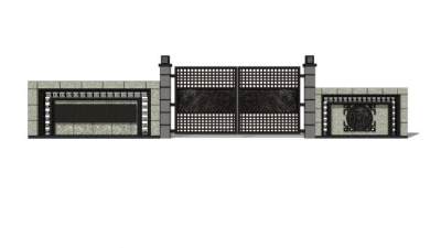 中式铁艺大门入口SU模型下载_sketchup草图大师SKP模型