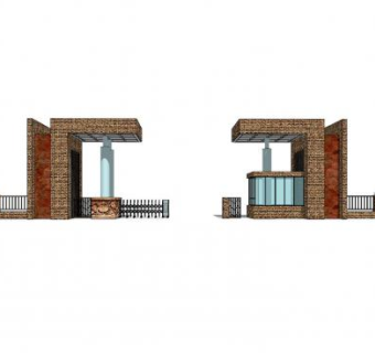 现代复古小区大门SU模型下载_sketchup草图大师SKP模型