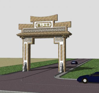 新中式牌坊建筑SU模型下载_sketchup草图大师SKP模型
