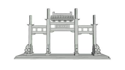 中式牌坊大门设计SU模型下载_sketchup草图大师SKP模型