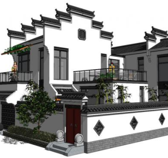 徽派建筑一套su模型下载_sketchup草图大师SKP模型