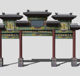 中式建筑牌坊大门SU模型下载_sketchup草图大师SKP模型
