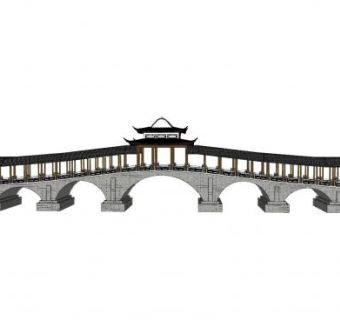 中式风雨桥廊桥SU模型下载_sketchup草图大师SKP模型